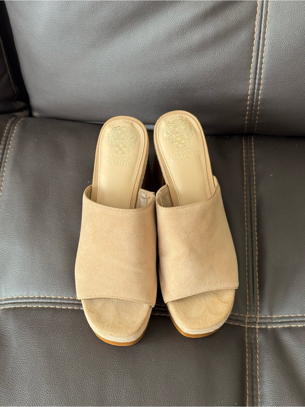 Vince Camuto Taupe Suede Platform Mule Sandals - Picture 2 of 5